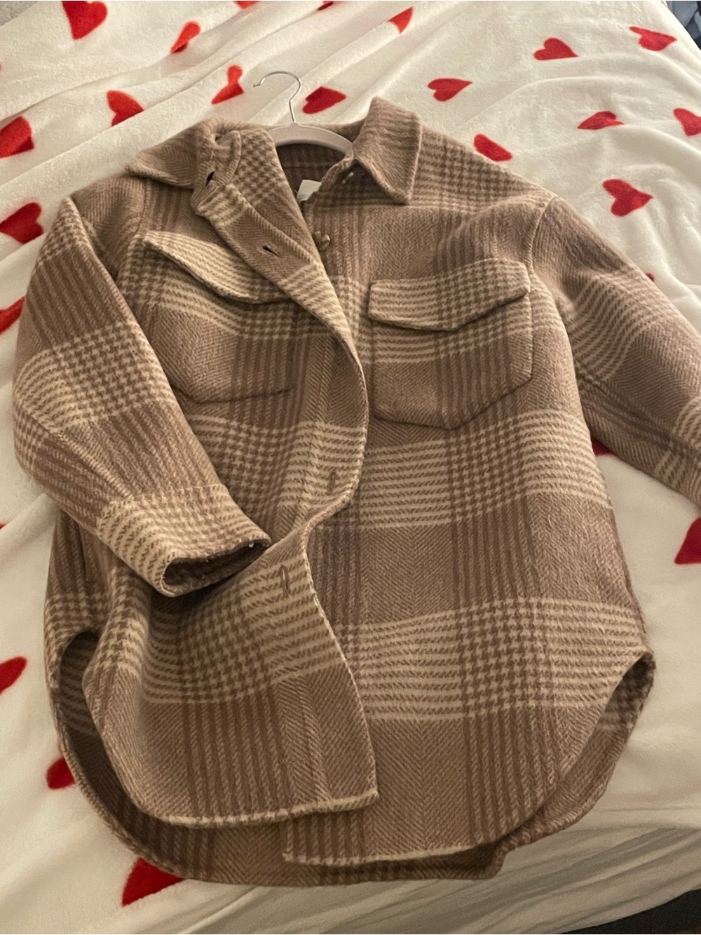 OAK + FORT Taupe Plaid Utility Shacket - Picture 2 of 14